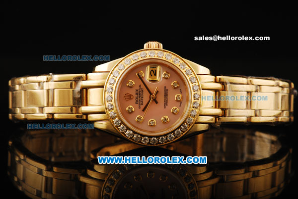 Rolex Datejust Automatic Movement Gold Case with Pink Dial and Diamond Bezel-ETA Coating Case - Click Image to Close